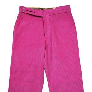 Mens 34 Gurkha Pants Fuchsia Corduroy High Waist Flat Front Straight Trousers